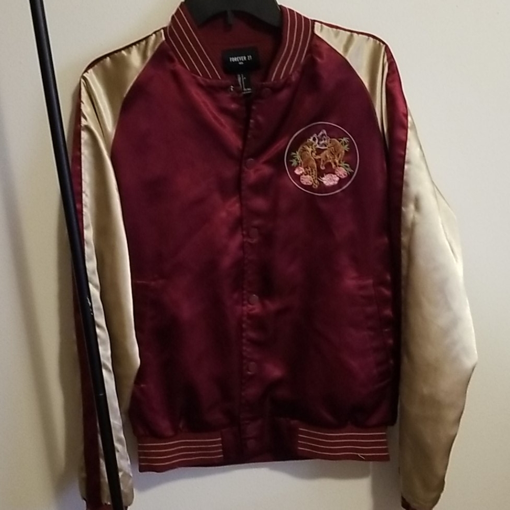 Maroon and gold bomber jacket